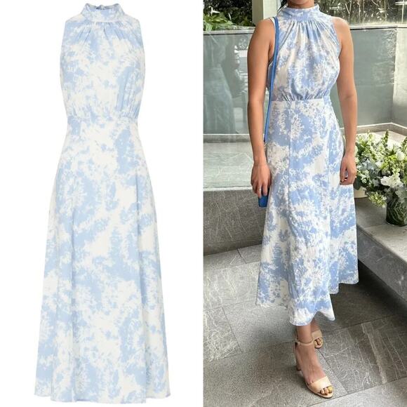 Thakoon Collective Dress High Neck Sleeveless Midi Blue White Tie Dye Size 4 - Picture 1 of 11